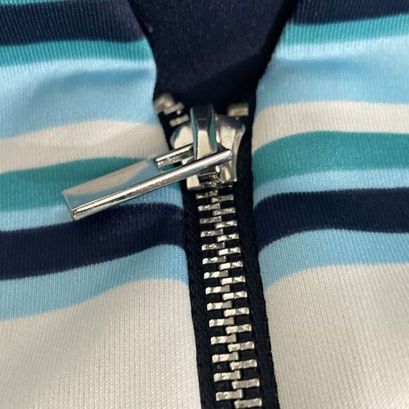 Enfocus Studio Blue Green Striped Dress Front Zip Midi Sleeveless Workwear Sz 6 - Picture 6 of 10